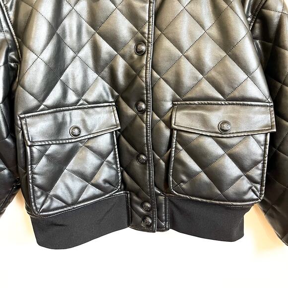 Rebecca Minkoff Women Bomber Jacket Medium Black Quilted Vegan Faux Leather Goth - Picture 8 of 15